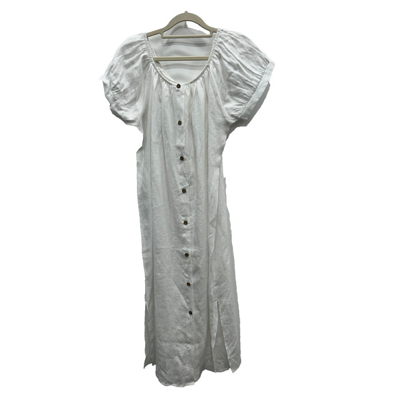 NWT Eberjey Womens 100% Linen Harper Dress Midi Button Front Belted White Size M - Picture 2 of 14